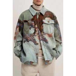 Casual Lapel Digital Printed Woolen Men's Shirt Jacket